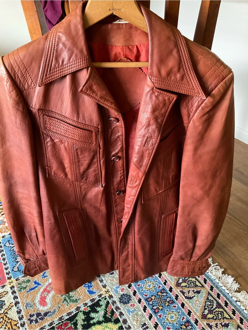 Men's Vintage Red Brown Leather Button Jacket Size 40